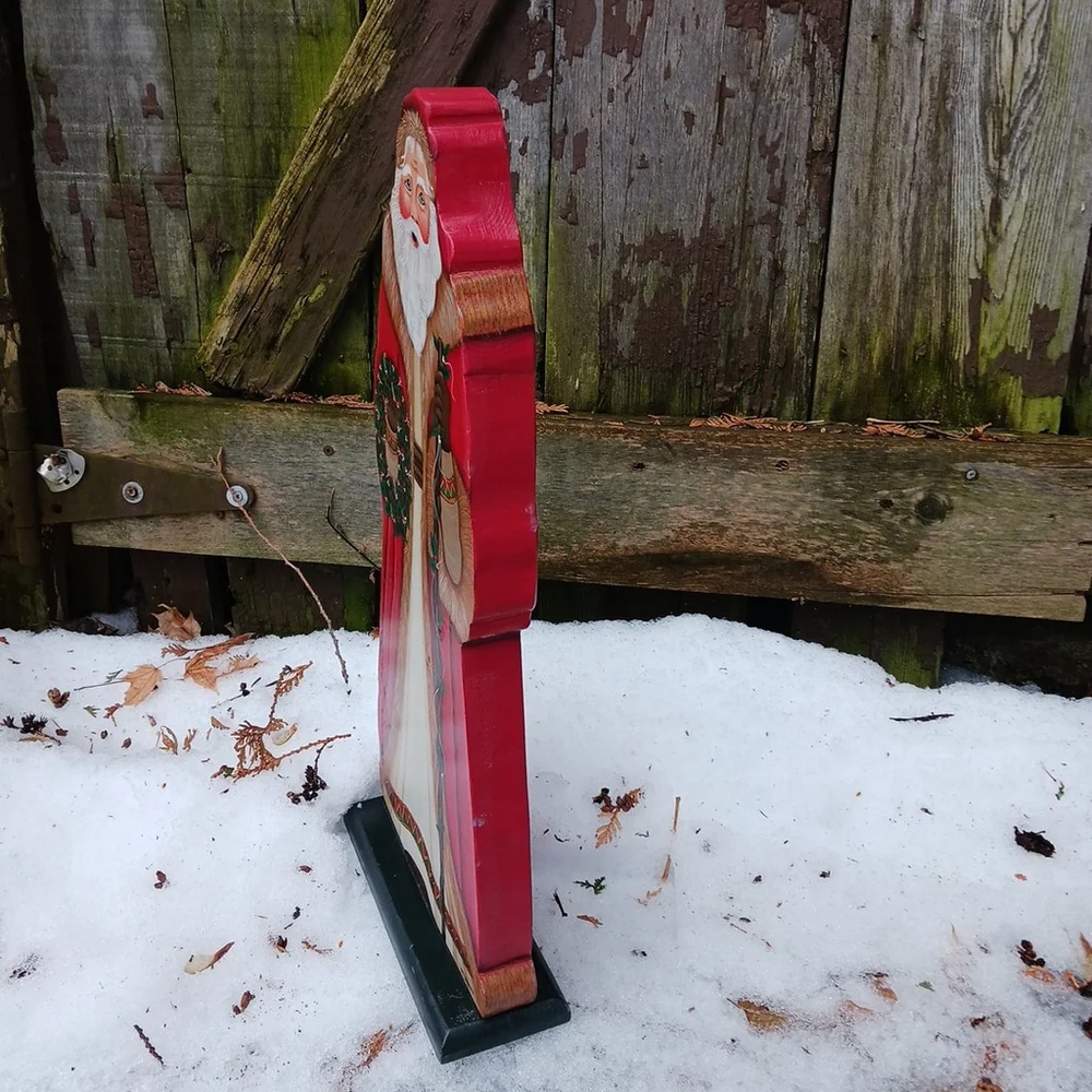 Vintage Santa Hand Painted Wooden Door Stopper Large